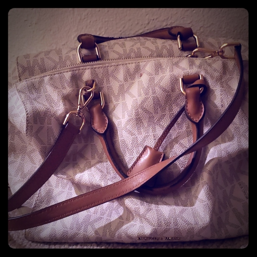 Large white and brown Michael Kors purse